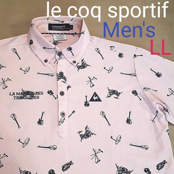 【超美品】le coq sportif ルコックスポルティフゴルフ ルコックゴルフ メンズLL 半袖ゴルフポロシャツ ドラム ギター クラブ ゴルフシャツ