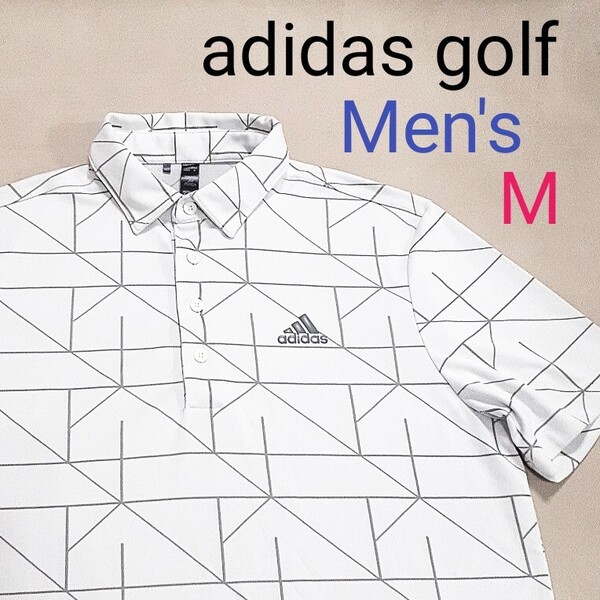 【超美品】adidas golf アディダスゴルフ メンズM ゴルフポロシャツ ゴルフシャツ ゴルフウェア 総柄 立体ロゴ ゴルフポロシャツ 半袖