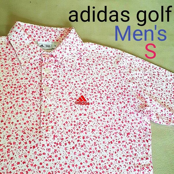 【超美品】adidas golf アディダスゴルフ メンズS 半袖ゴルフポロシャツ 半袖ポロシャツ ゴルフシャツ ゴルフウェア 小花柄 総柄