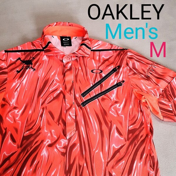 【超美品】 OAKLEY オークリーメンズM 半袖ポロシャツ ゴルフウェア 総柄 立体裁断 ゴルフウェア ゴルフ半袖ポロシャツ 軽量