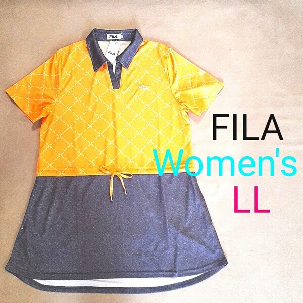 【新品】FILA フィラ レディースLL テニスウェア ゴルフウェア 半袖ポロシャツワンピース ゴルフワンピース テニスワンピース