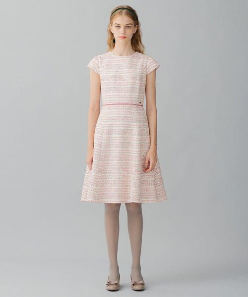 美品 TOCCA 4 ESPOIR ドレス ピンク系ツイード ワンピース Lサイズ