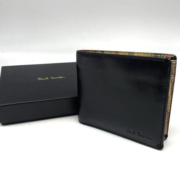 Paul Smith ポールスミス 二つ折り財布 ミニウォレット マルチストライプ レザー ブラック
