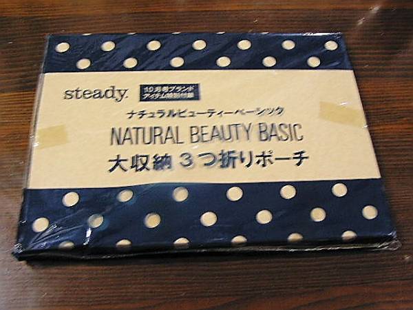 steady 2011年10月号付録 NATURAL BEAUTY BASIC 大収納3つ折りポーチ ※袋に痛み有ります ※土日祝日発送無し