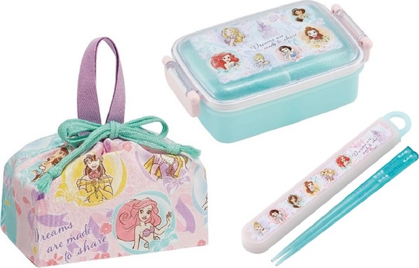 新品未開封◆Skaterお弁当箱3点セット◆ディズニープリンセス450mlランチボックスお箸お弁当袋巾着 子供キッズ女の子アリエルベル 日本製