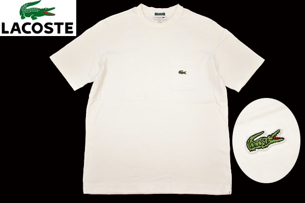 Y-8257★送料無料★LACOSTE ラコステ CLASSIC FIT★正規品 胸ポケットロゴ刺繍 ホワイト白 しっかりした生地感 半袖 T-シャツ US:XS