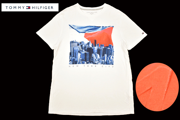 Y-8259★送料無料★美品★TOMMY HILFIGER トミーヒルフィガー★正規品 ロゴ刺繍 ホワイト白色 立体3Dロゴ 半袖 T-シャツ M