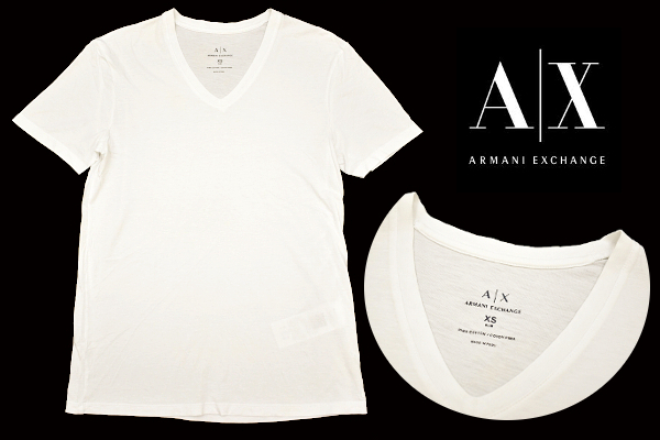 Y-8264★送料無料★美品★A|X ARMANI EXCHANGE アルマーニ エクスチェンジ★ホワイト白色 Vネック 柔らかい生地感 半袖 T-シャツ XS