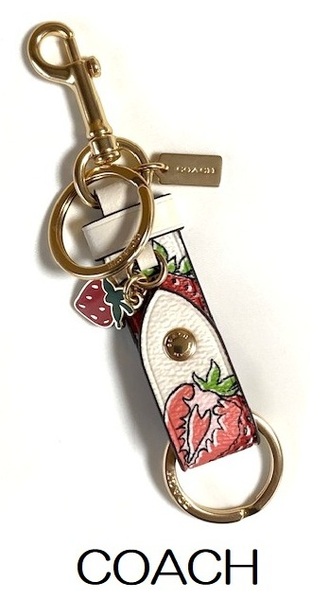 特価! とっても可愛い♪ COACH コーチ ストロベリー プリント キーリング バッグチャーム キーホルダー チョークマルチ CAO45 新品本物