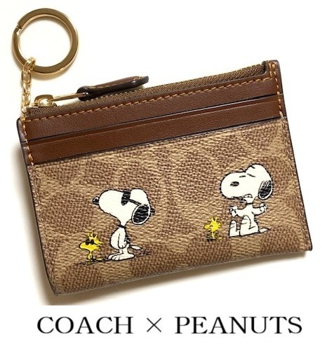 とっても可愛い♪ 大人気 COACH コーチ X ピーナッツ シグネチャー スヌーピー キーリング付 ID パスケース カードケース CBT14 新品本物