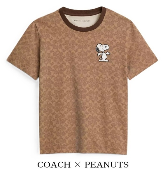 とっても可愛い♪ 大人気 COACH コーチ X ピーナッツ 限定コラボ シグネチャー スヌーピー刺繍 Tシャツ USサイズS CBF07 新品本物