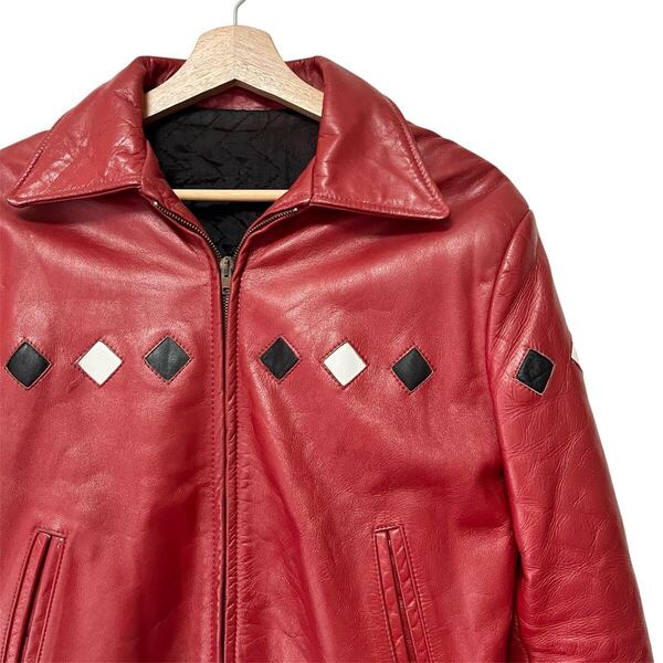 80s Vintage Reminiscence アーガイル レザージャケット レミニッセンス 38位 レッド ロカビリー クリームソーダ 80年代 USA製 50s