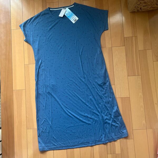 新品 ルームウェア ワンピース パジャマ L ブルー スター 星 フレンチスリーブ ゆったり