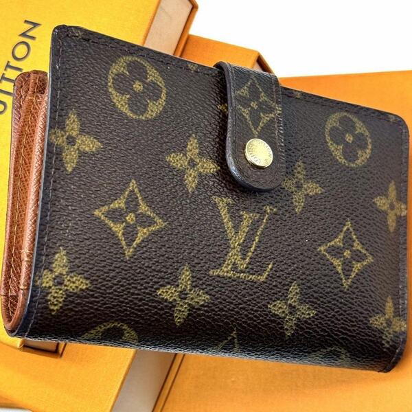 良品 ルイヴィトン ポルトモネ ビエ ヴィエノワ モノグラム がま口 財布 折り財布 二つ折り ポルトフォイユ M61663 ブラウン LOUIS VUITTON