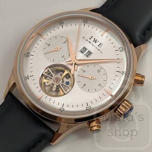 《破格品1点》期間特価10000円引き中!!【両面スケルトンで機械式多機能を堪能/新品】自動巻き トリプルカレンダー ローズゴールド/黒革