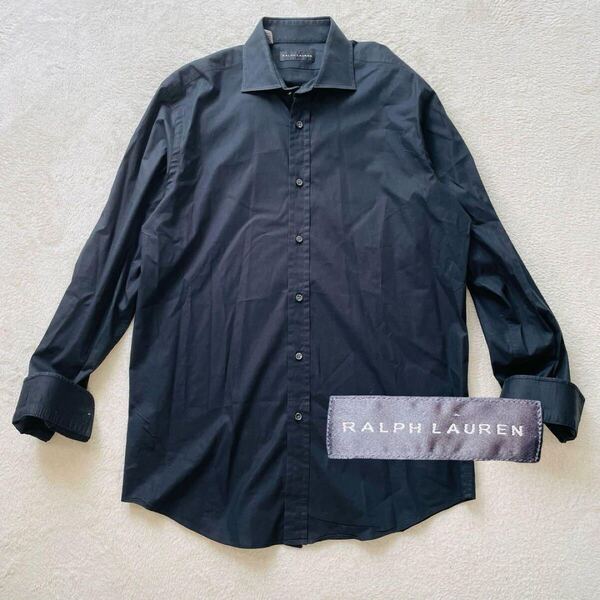 【最高級ラインブラックレーベル】Ralph Lauren シャツ 黒 長袖 メンズ ドレスシャツ イタリア製 フォーマル Lサイズ 上品 高級感