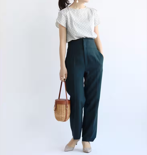 【定価17,600円】IENA イエナ TAボンディングハイウエストパンツ ブルーグリーン系 38 S・Mサイズ相当 美品