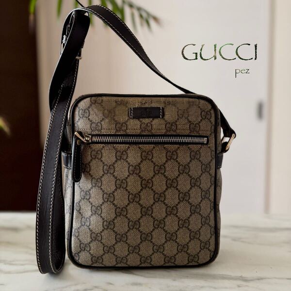 正規品 GUCCI グッチ レザーショルダーバッグ*レディース メンズ 牛革 本革 PVC GGスプリーム ブラウン 茶 肩掛け 斜め掛け