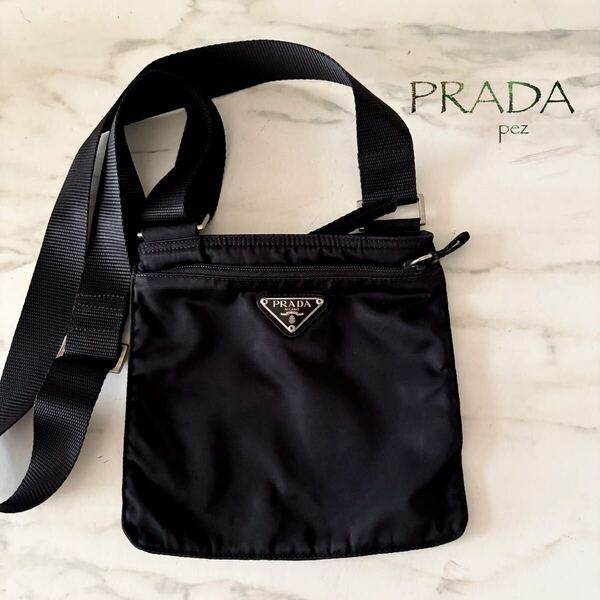 極美品 PRADA プラダ テスート ショルダーバッグ*メンズ レディース サコッシュ 肩掛け 斜め掛け ブラック 黒 軽量 牛革 本革 レザー