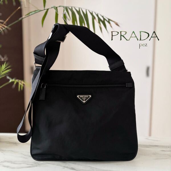 超美品 PRADA プラダ テスート ショルダーバッグ*メンズ レディース サコッシュ 肩掛け 斜め掛け ブラック 黒 正規品 軽量