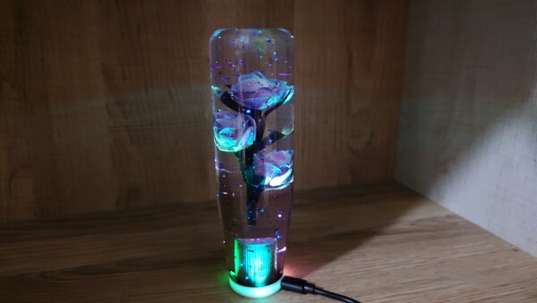 水中花シフトノブ薔薇銀箔LEDイルミネーション15cm 紫 デコトラ 軽トラ 旧車 街道レーサー カスタムカー ドリフト シフトノブ延長