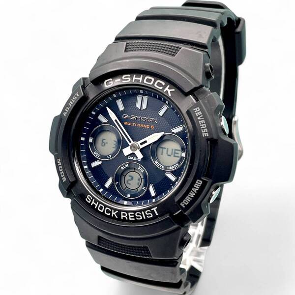稼働 ■ G-SHOCK AWG-M100SB ソーラー電波時計 アナデジ ブラック×ブルー タフソーラー メンズ腕時計 カシオ CASIO N3688-17-97