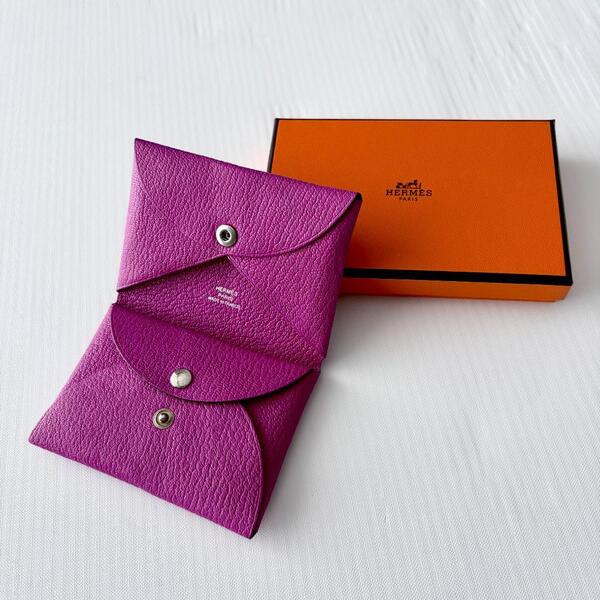 美品『エルメス HERMES』カルヴィデュオ シェーブルミゾール ローズパープル パープル カードケース コインケース 財布 Z刻印