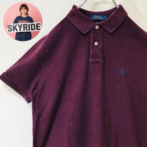 【美品】POLO RALPH LAUREN ポロラルフローレン メンズ ワンポイントロゴ ポニーロゴ刺繍 ポロシャツ バーガンディ L 古着 #TT0205