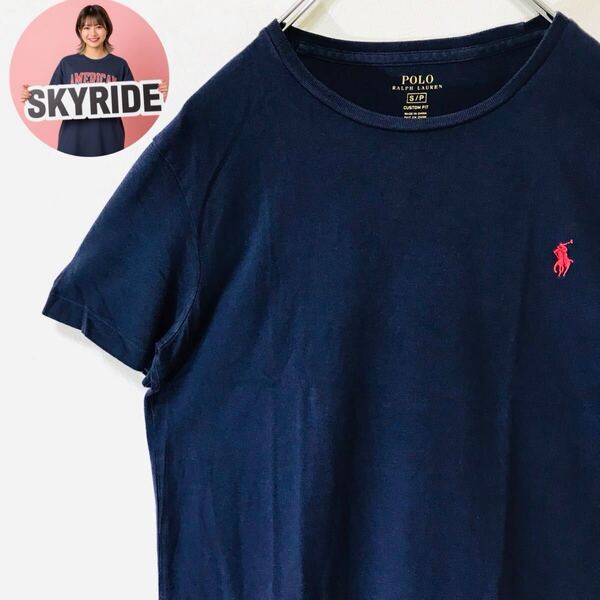 【美品】POLO RALPH LAUREN ポロラルフローレン CUSTOM FIT メンズ ワンポイントロゴ ポニー刺繍ロゴ Tシャツ 黒 S 古着 #TT0209