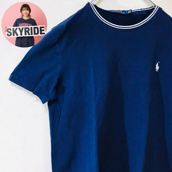 【美品】POLO RALPH LAUREN ポロラルフローレン メンズ 90s ワンポイントロゴ ポニー刺繍 ヴィンテージ Tシャツ ネイビー M 古着 #TT0211