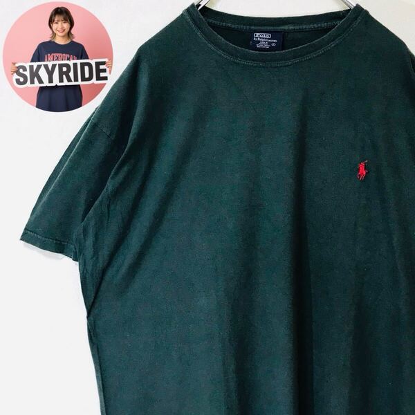 【美品】Polo by Ralph Lauren ポロバイラルフローレン メンズ 90s ワンポイントロゴ ポニー刺繍 Tシャツ グリーン L 古着 #TT0224