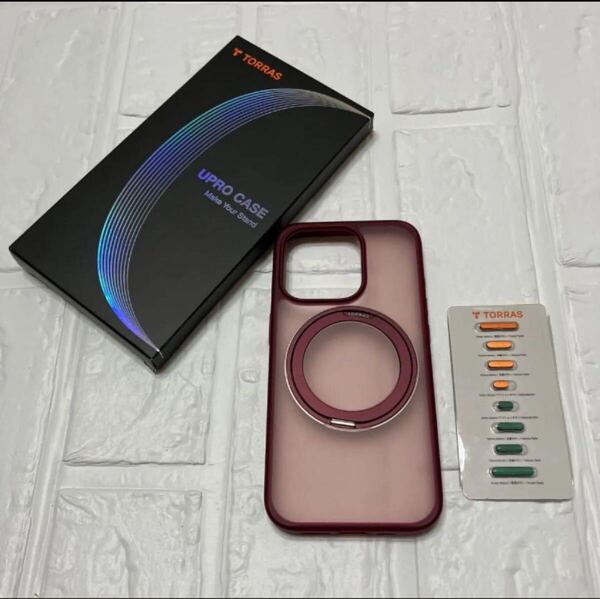 TORRAS iPhone 15 Pro 用 ケース 多機能360度回転スタンド 縦横両対応 Halbachマグネット搭載 MagSafe対応 米軍MIL規格耐衝撃 ワインレッド