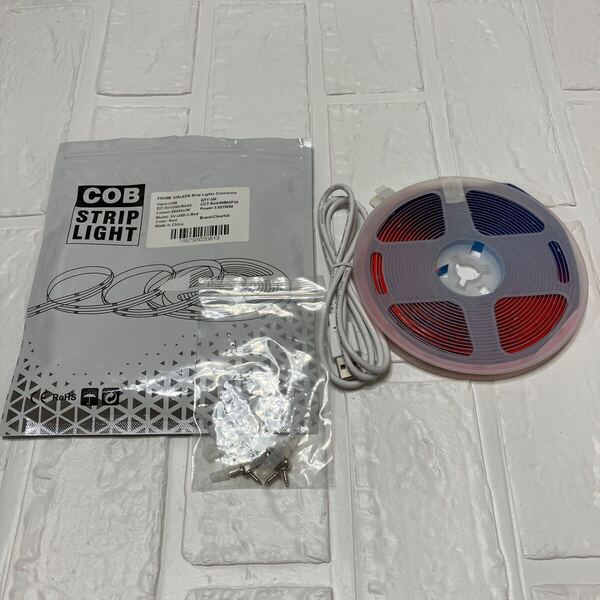クリアヒル(Clearhill)5V COB LEDストリップライト 1個 5M レッド 320LED/m 3.5W/m 幅8mm 非防水IP20 1M USBスイッチケーブル 22AWG DIY