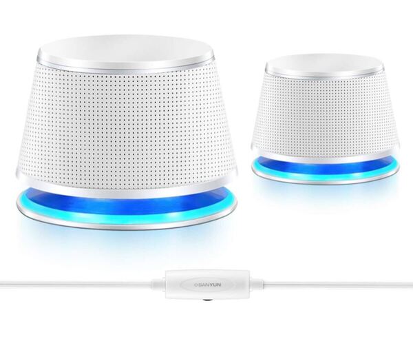 Sanyun SW102 PCスピーカー 5Wx2 重低音 大音量 パワフル出力 3.5㎜入力対応 USB給電 iPhone Android対応可 ブラック ホワイト