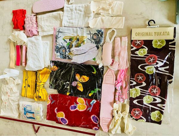 新品含む 大量おまとめセット33点 浴衣4点 着付け小物 まとめ売り 和装 着物 肌着 足袋 絹100%こしひも 和服 夏祭り 格安 kimono Japan