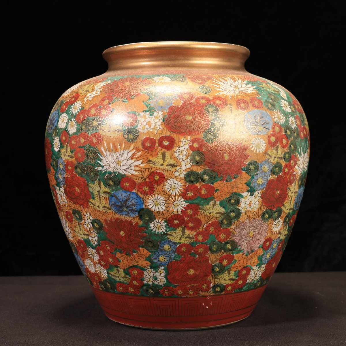 珍品堂】1円から E004-J06 九谷焼 百花詰 金彩 花瓶 飾壺 壺