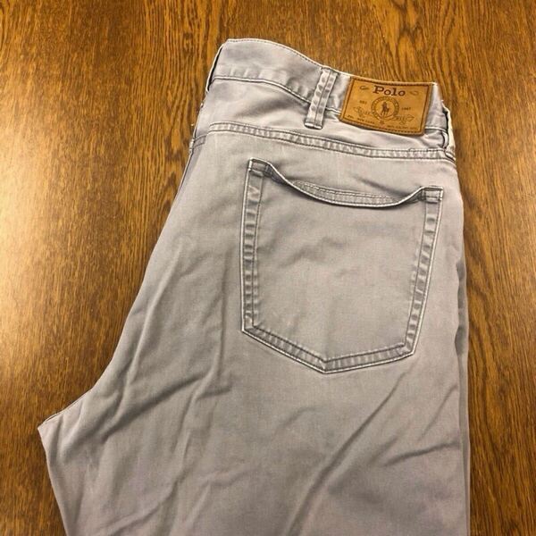 【GF004】POLO RALPH LAUREN W36 L30 カラーパンツ グレー 灰色 ストレッチ生地 メンズブランド古着 ポロ ラルフローレン 送料無料