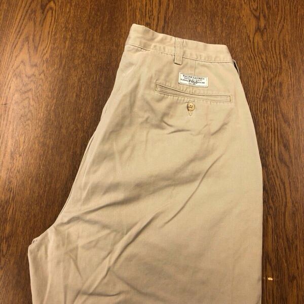 【GF050】POLO by Ralph Lauren W34 L34 ツータック チノパンツ ワークパンツ ベージュ メンズブランド古着 ポロ ラルフローレン 送料無料