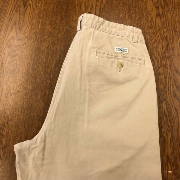 【GF053】POLO RALPH LAUREN W32 L30 ツータック チノパンツ ワークパンツ ベージュ メンズブランド古着 ポロ ラルフローレン 送料無料