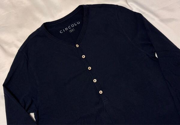 CIRCOLO 1901 チルコロ ヘンリーネック コットン ネイビー系 サイズ S 44〜46 長袖 シェルボタン ロング Tシャツ