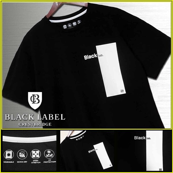 極上美品!BLACK lab. BIGプリント ブラック Tシャツ Mサイズ▼ブラックレーベルクレストブリッジ CRESTBRIDGE バーバリー