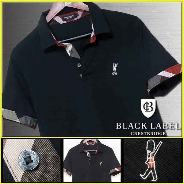 極美品!大人気L!Royal Svan Guards CBチェック切替 ブラック ポロシャツ▼ブラックレーベルクレストブリッジ CRESTBRIDGE バーバリー