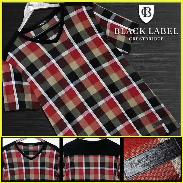 着用1回のみ!大人気Lサイズ!LIMITED!肩ブラック×CBチェック Tシャツ▼ブラックレーベルクレストブリッジ CRESTBRIDGE バーバリー