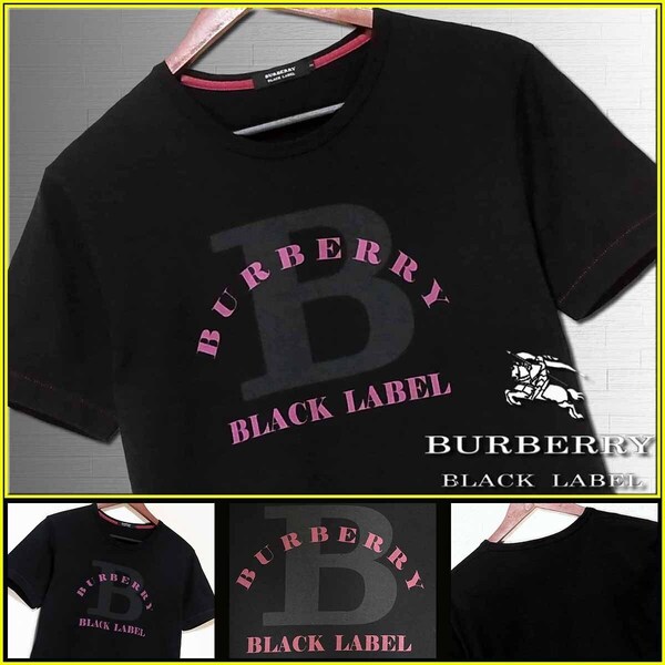 極上逸品!BIGブランドロゴ ブラック Tシャツ Mサイズ 日本製 半袖▼バーバリーブラックレーベル BURBERRY BLACK LABEL