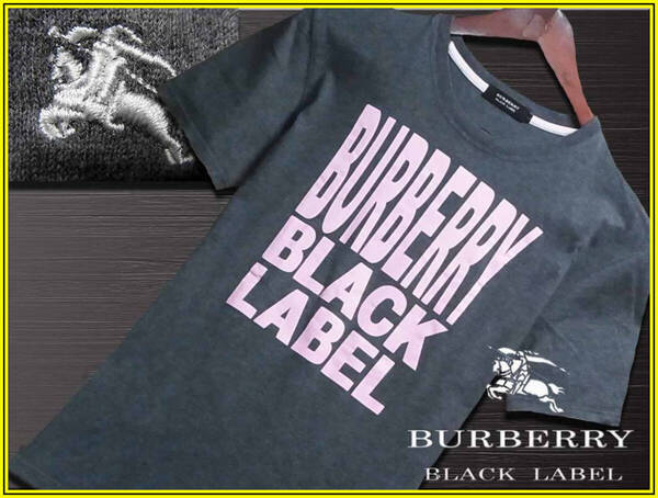 圧巻の存在感!希少Lサイズ!圧巻のBIGブランドロゴ!Tシャツ ナイト刺繍入 日本製▼バーバリーブラックレーベル BURBERRY BLACK LABEL