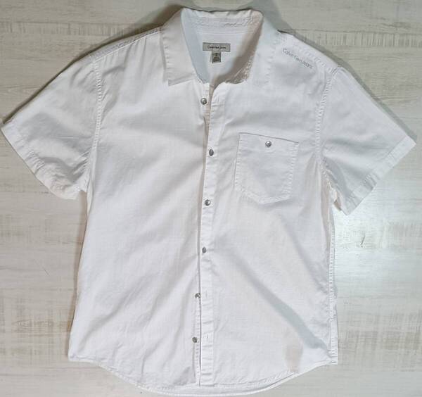 ★送料無料!! Calvin Klein カルバンクライン 半袖 シャツ 春夏 綿100% 白 Mサイズ