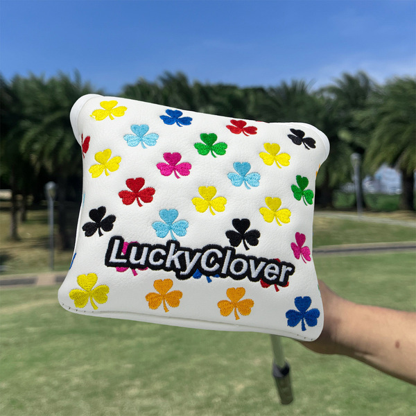 ゴルフヘッドカバー パターカバー(マレット型) スコッティーキャメロン オデッセイに適合 マグネット開閉 カラフル小クローバー刺繍