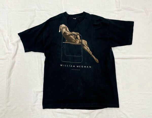 90s William Wegman ウィリアム ウェグマン ビンテージ Tシャツ メンズ XL L ブラック 黒 USA製 半袖 T shirt 古着vintageアニマル フォト