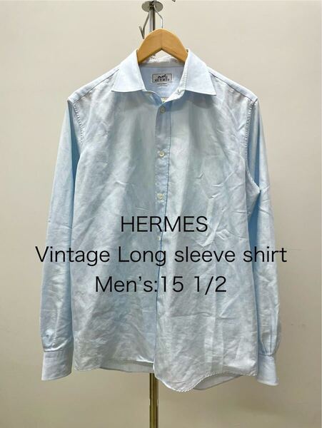 Hermesエルメスmade in Franceフランス製 長袖 シャツ セリエ ボタン メンズ15 1/2 39ブルーL M クラシックcharvetシャルべarnysビンテージ
