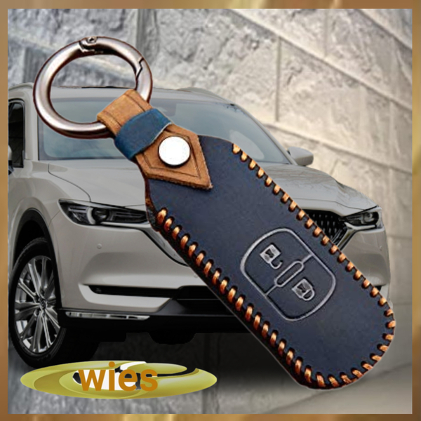 上質なフィット感 MAZDAマツダ CX-5 CX-3 CX-8 MPV キーケース 2ボタン ブルー クレージホースレザー ハンドメイド お洒落 高級 本革 車用